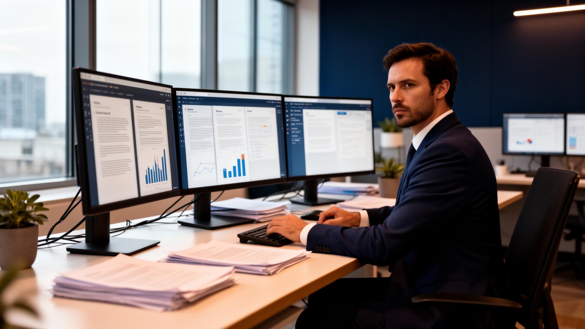 Underwriter in einem Versicherungsunternehmen am Schreibtisch